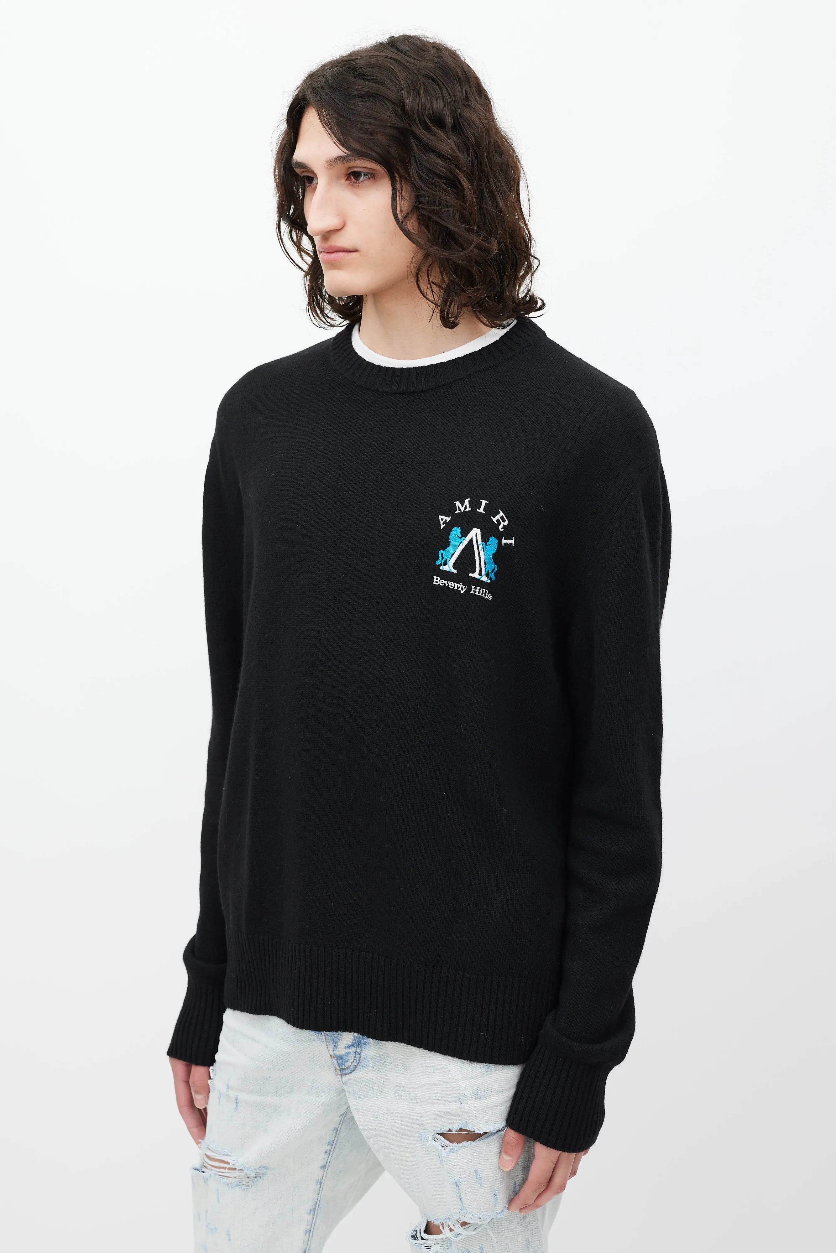 Black & Multicolour Embroidered Wool Sweater
