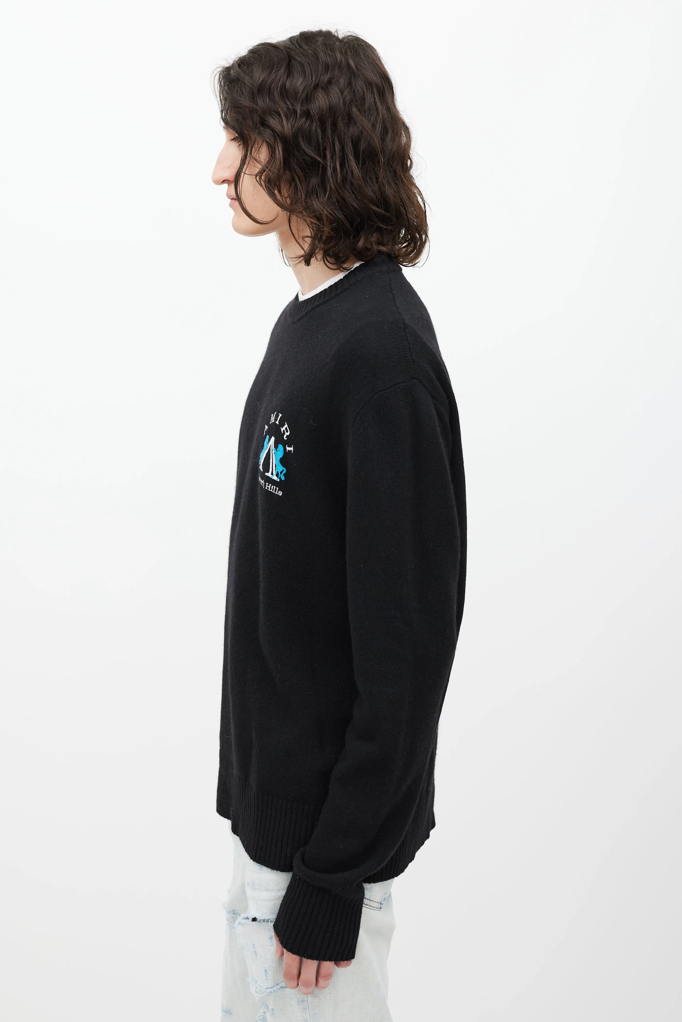 Black & Multicolour Embroidered Wool Sweater