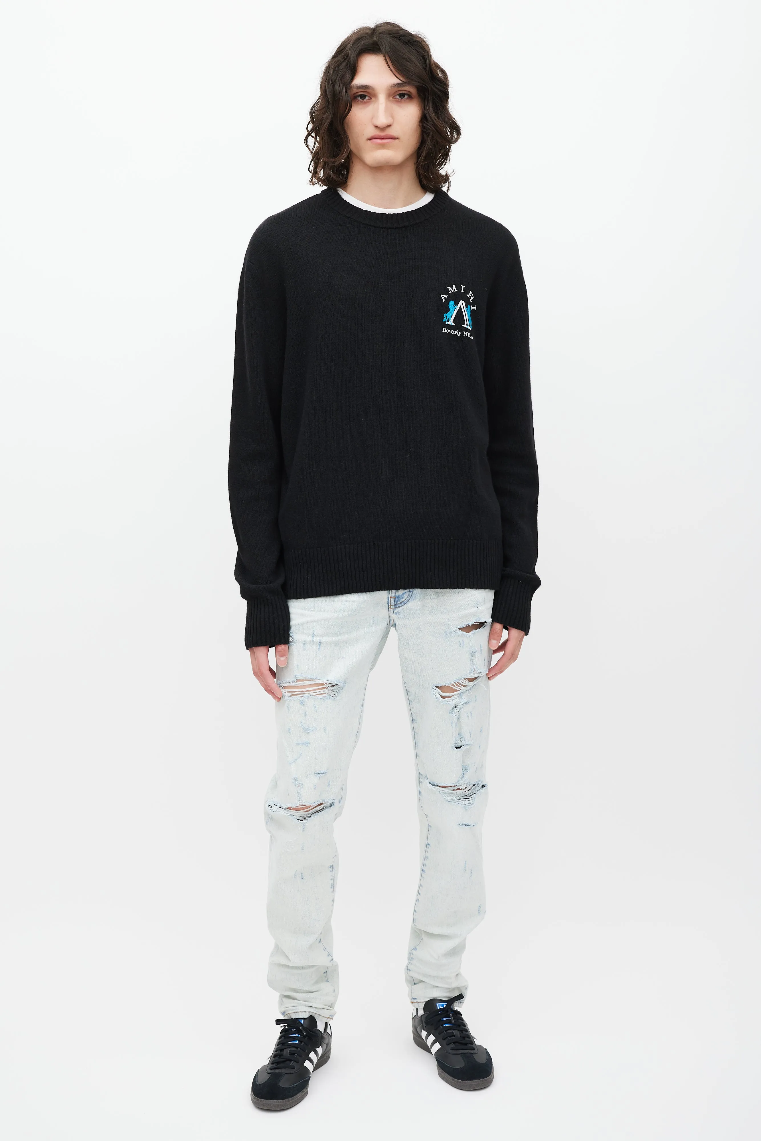 Black & Multicolour Embroidered Wool Sweater