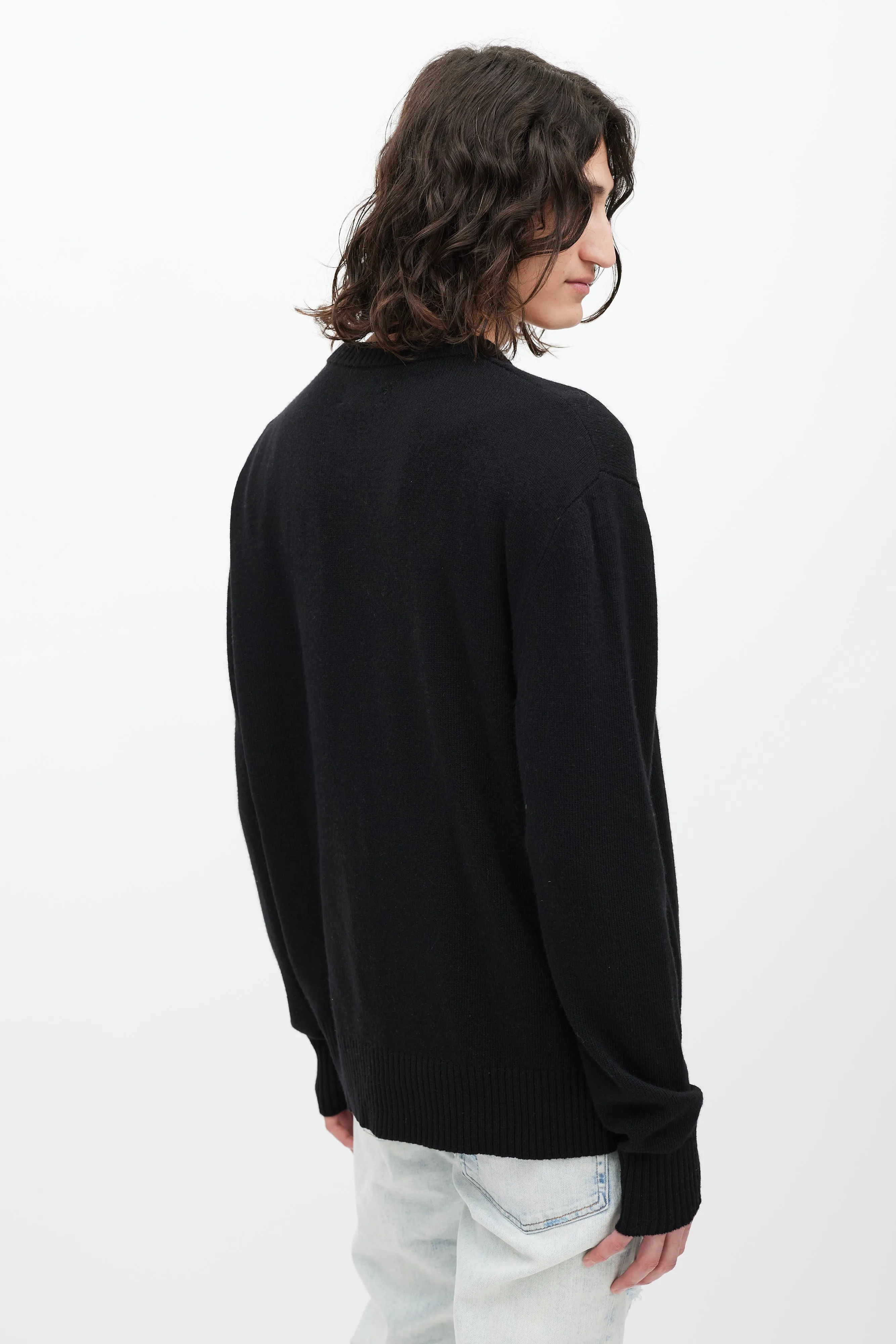 Black & Multicolour Embroidered Wool Sweater