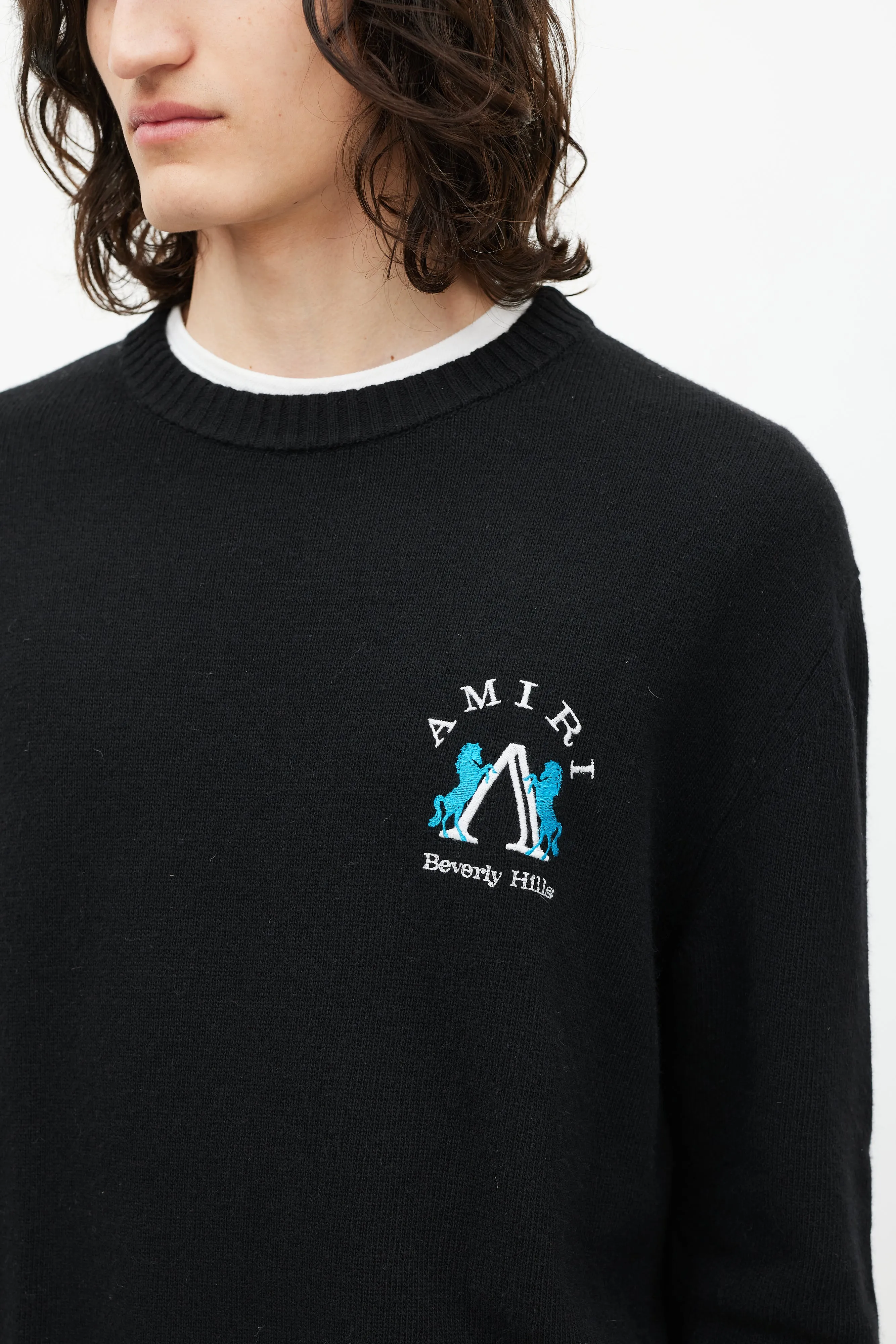 Black & Multicolour Embroidered Wool Sweater