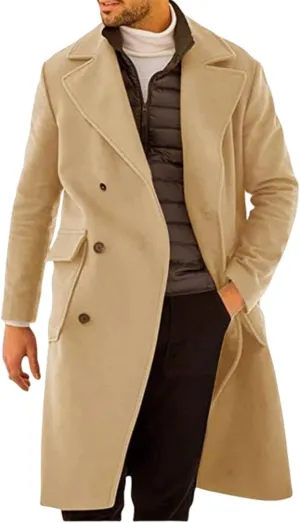 black trench coat Coat Lapel Collar Long Sleeve Padded Leather Jacket Vintage Thicken Coat men's wool jackets coats