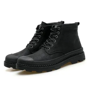 Black Warm Winter Men Boots Genuine Leather Ankle Boots Men Winter Daily Work Shoes Military Fur Snow Boots for Men Botas