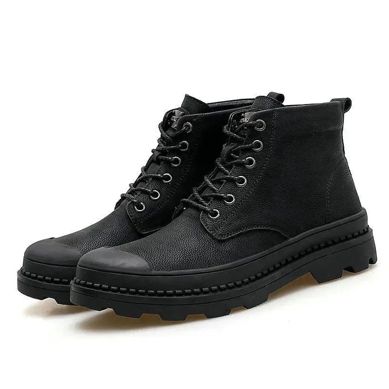 Black Warm Winter Men Boots Genuine Leather Ankle Boots Men Winter Daily Work Shoes Military Fur Snow Boots for Men Botas