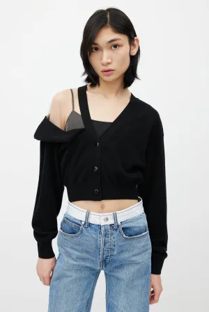 Black Wool & Beige Mesh Cardigan