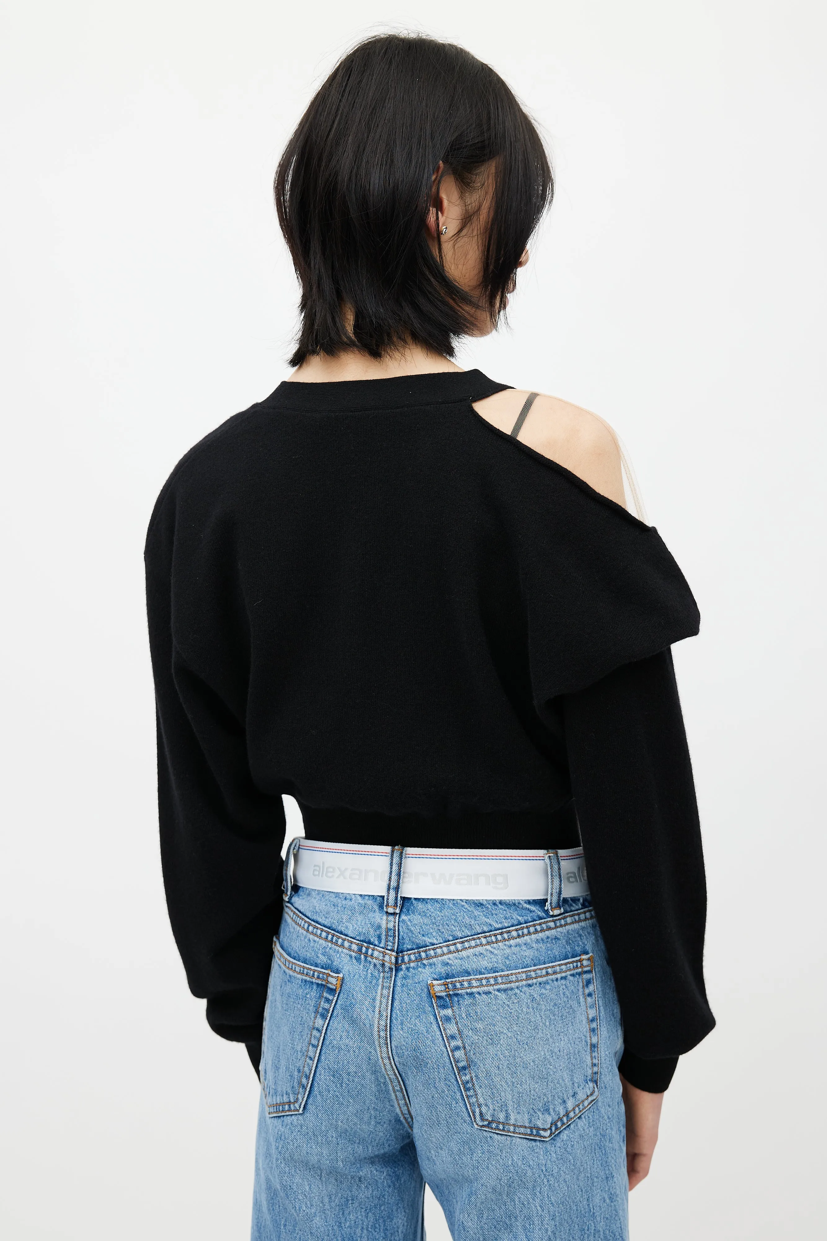 Black Wool & Beige Mesh Cardigan