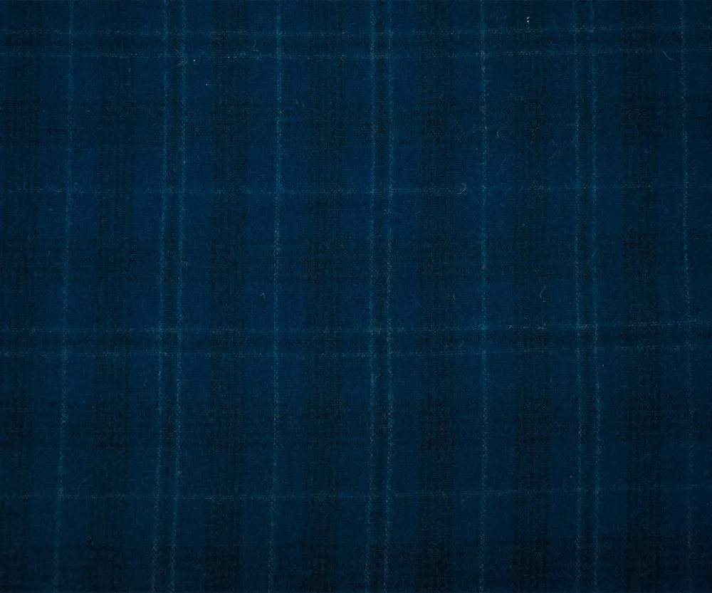 Blue-Black-White Melton Wool Blend Plaid Woven Jacketing Fabric