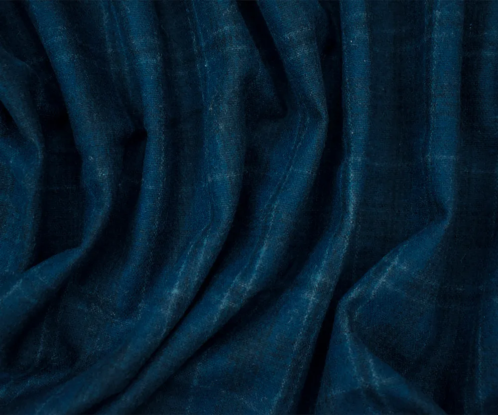 Blue-Black-White Melton Wool Blend Plaid Woven Jacketing Fabric
