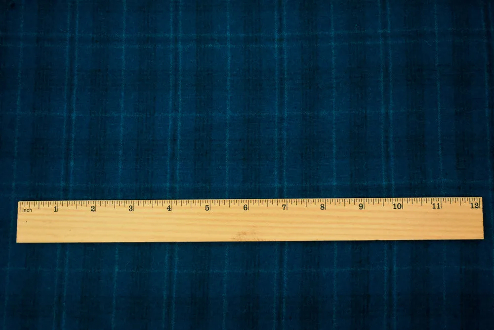 Blue-Black-White Melton Wool Blend Plaid Woven Jacketing Fabric