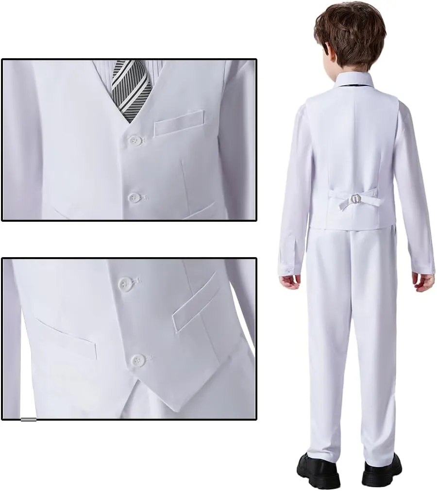Boys 4 Pieces Suits Slim Fit Kids Outfits Vest Pants Sets Black Blue Formal Dresswear for Boy