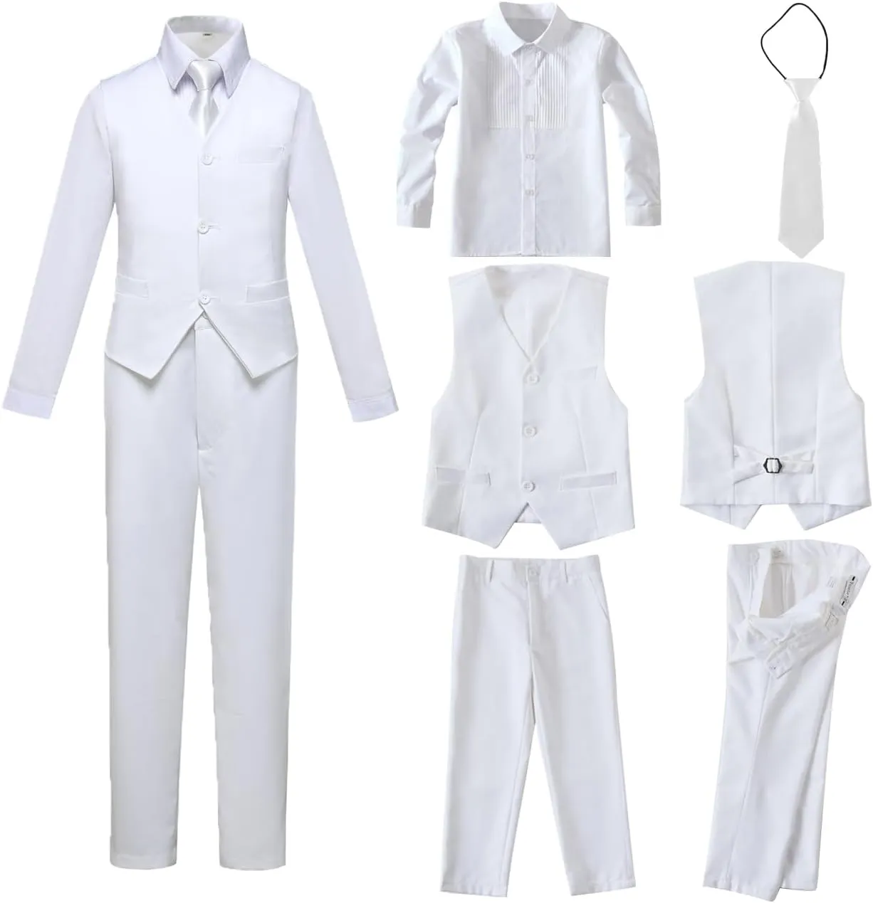 Boys 4 Pieces Suits Slim Fit Kids Outfits Vest Pants Sets Black Blue Formal Dresswear for Boy