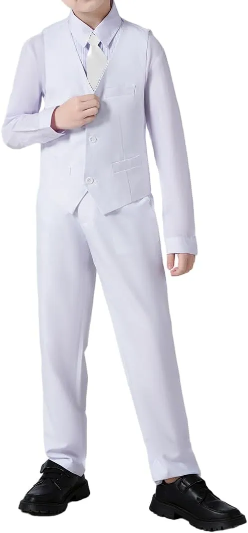 Boys 4 Pieces Suits Slim Fit Kids Outfits Vest Pants Sets Black Blue Formal Dresswear for Boy