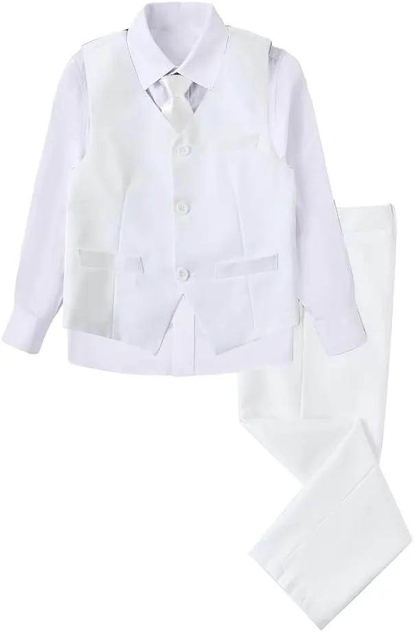 Boys 4 Pieces Suits Slim Fit Kids Outfits Vest Pants Sets Black Blue Formal Dresswear for Boy