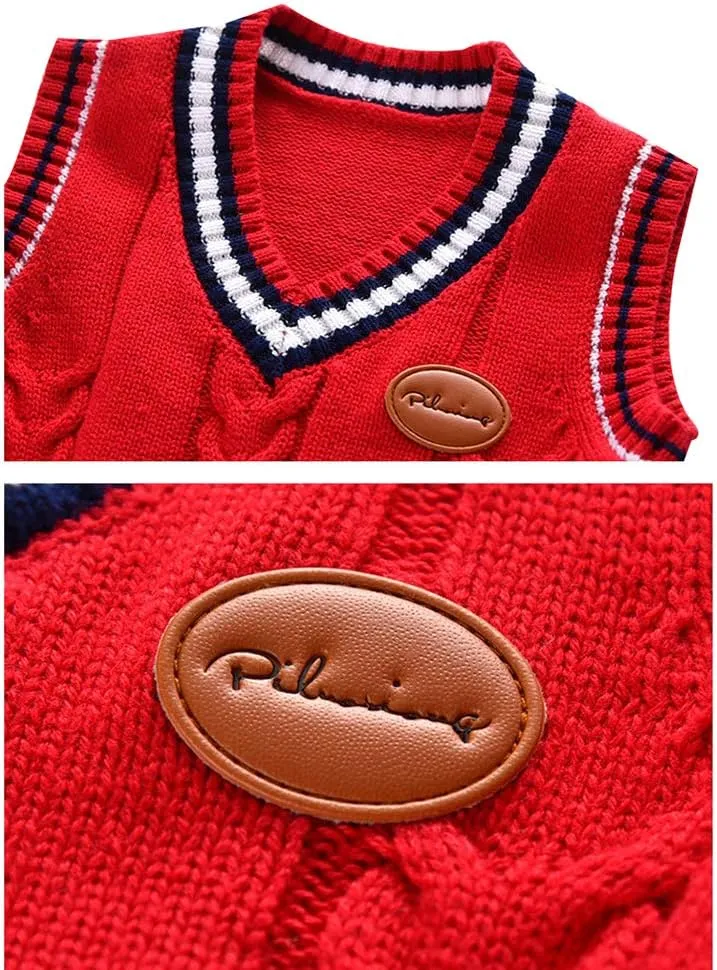 Boys Sweater Vest Cable Knit V-Neck Knitted Uniform Toddler Kids Girls Clothes Dress Vests