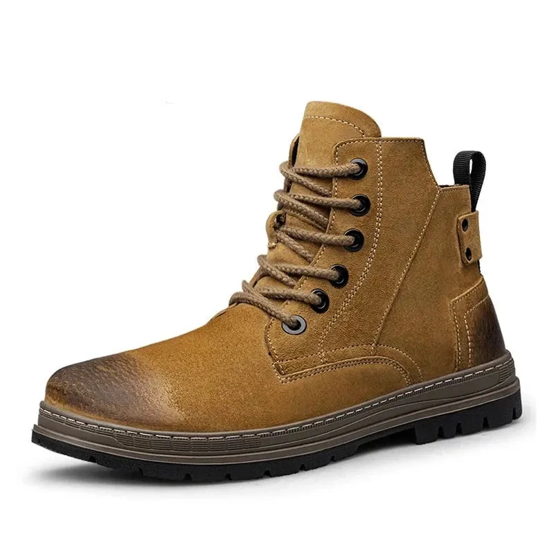 Brand Autumn Winter Men Boots High Quality Comfortable Warm Fur Lace-up Ankle Snow Boots Genuine Leather Boots For Men