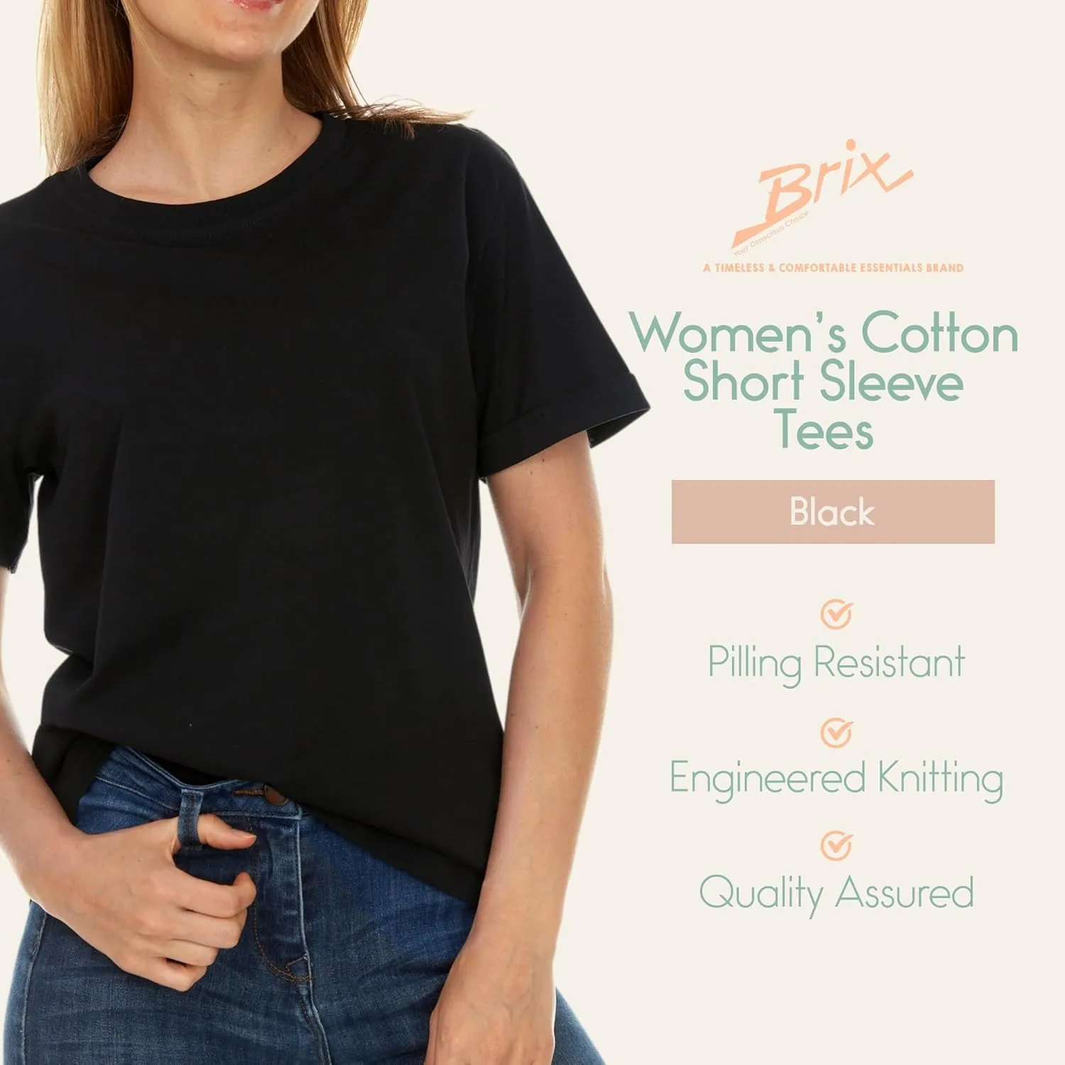 Brix Womens Loose Fit Tee - Shirts Crewneck Cotton Tees.