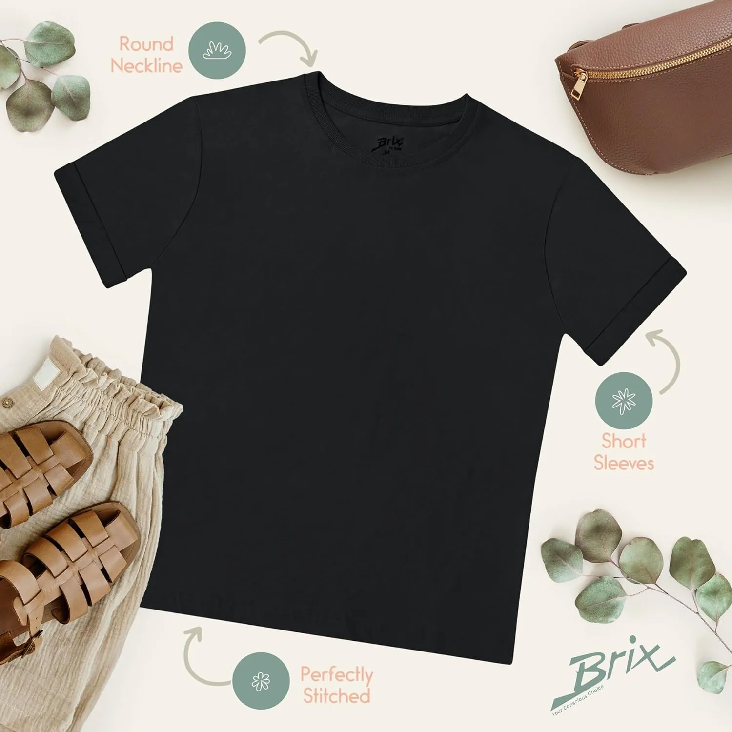Brix Womens Loose Fit Tee - Shirts Crewneck Cotton Tees.