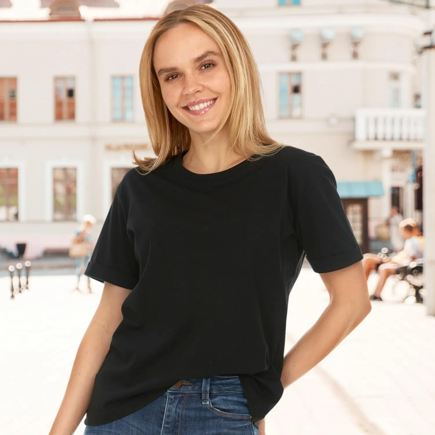 Brix Womens Loose Fit Tee - Shirts Crewneck Cotton Tees.