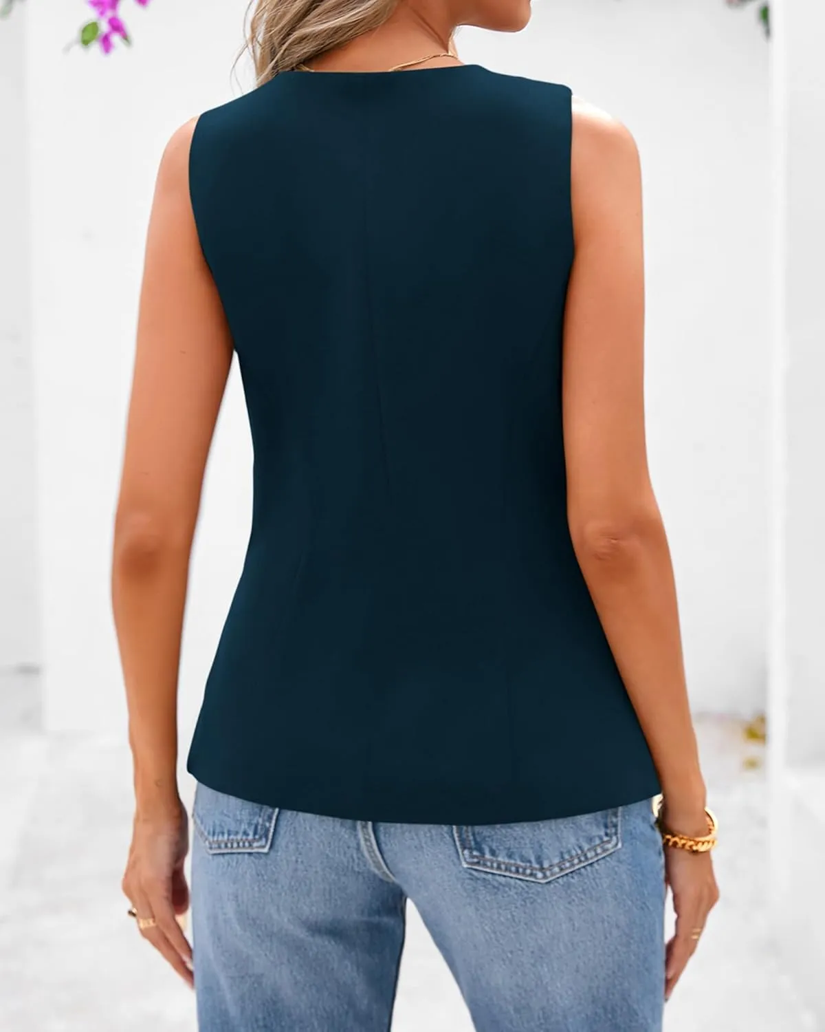 BTFBM Summer Sleeveless Blazer Vest For Women Dressy Button Down Round Neck Business Casual Outfits Work Suit Vests Tops
