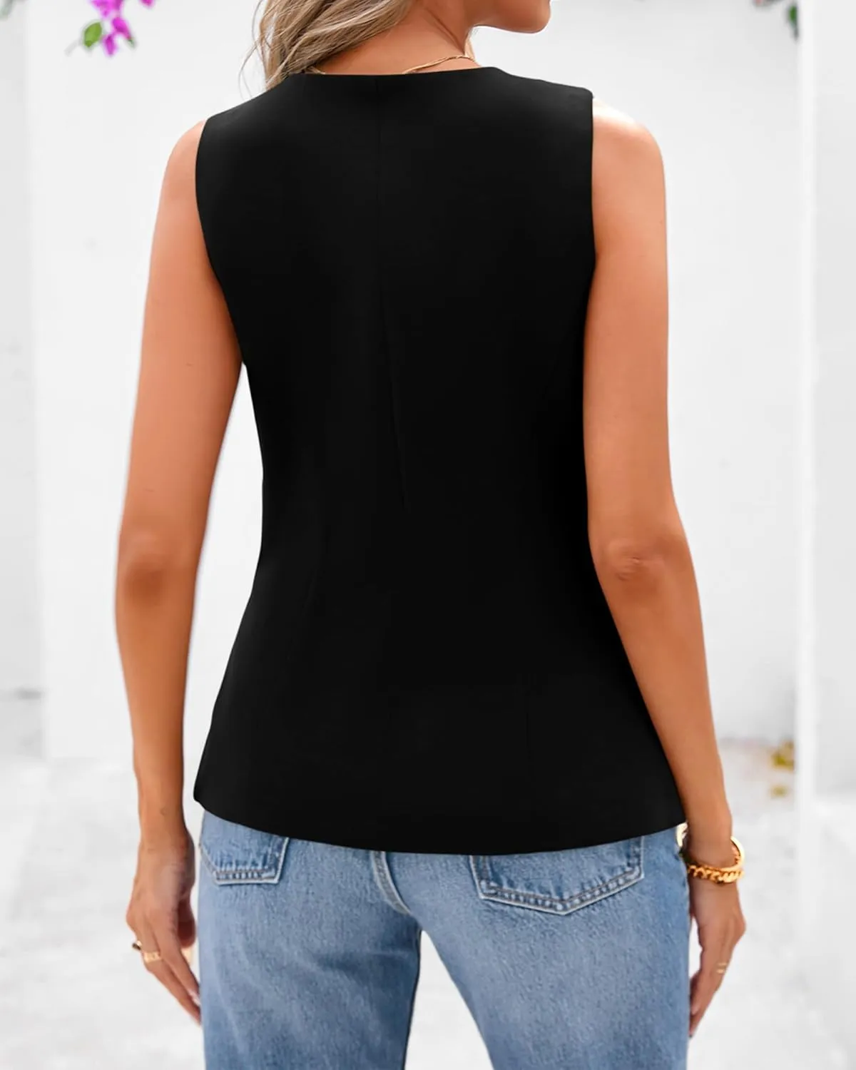 BTFBM Summer Sleeveless Blazer Vest For Women Dressy Button Down Round Neck Business Casual Outfits Work Suit Vests Tops