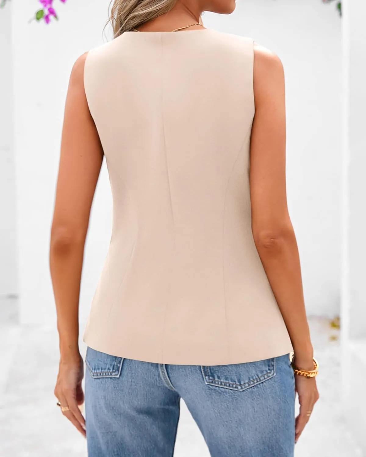 BTFBM Summer Sleeveless Blazer Vest For Women Dressy Button Down Round Neck Business Casual Outfits Work Suit Vests Tops