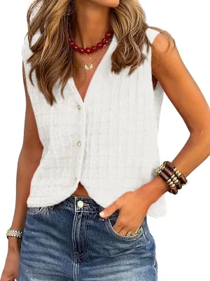 BTFBM Summer Sweater Vest for Women 2025 Sleeveless V Neck Lightweight Button Up Cardigan Knit Tank Tops Spring Clothes