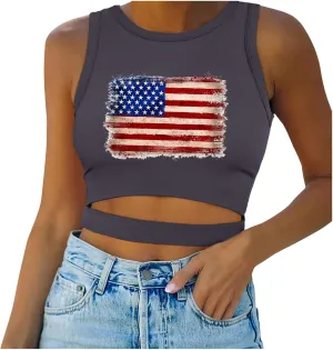 Camisole Tops for Women 2025 Up to Date Independence Days for Women Tank Tops High Neck Sexy Sleeveless Cutout Racer Back
