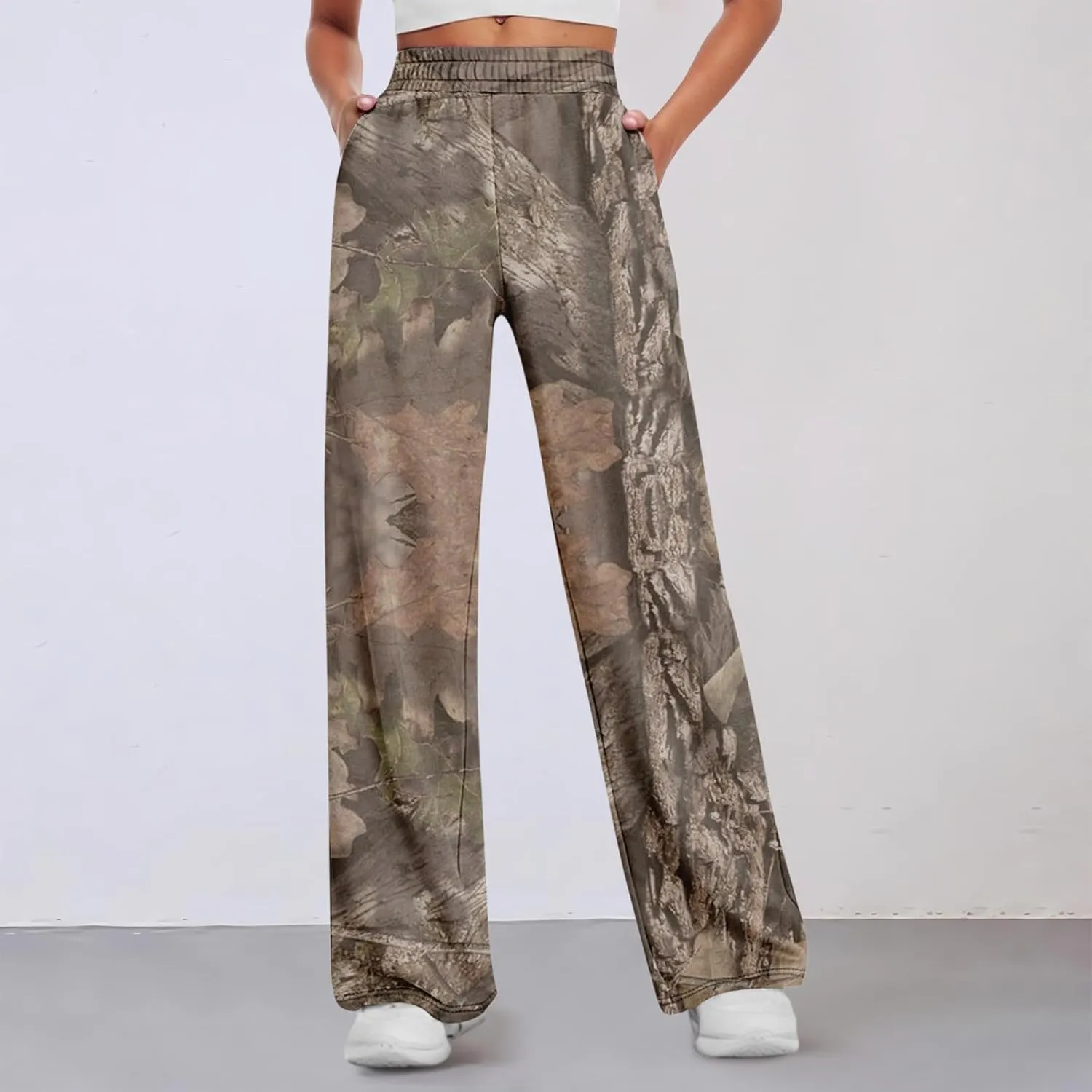 Camo Pants Womens Elastic Waisted Joggers Sweatpant Wide Leg Casual Baggy Sweatpants Camouflage Pant for Women