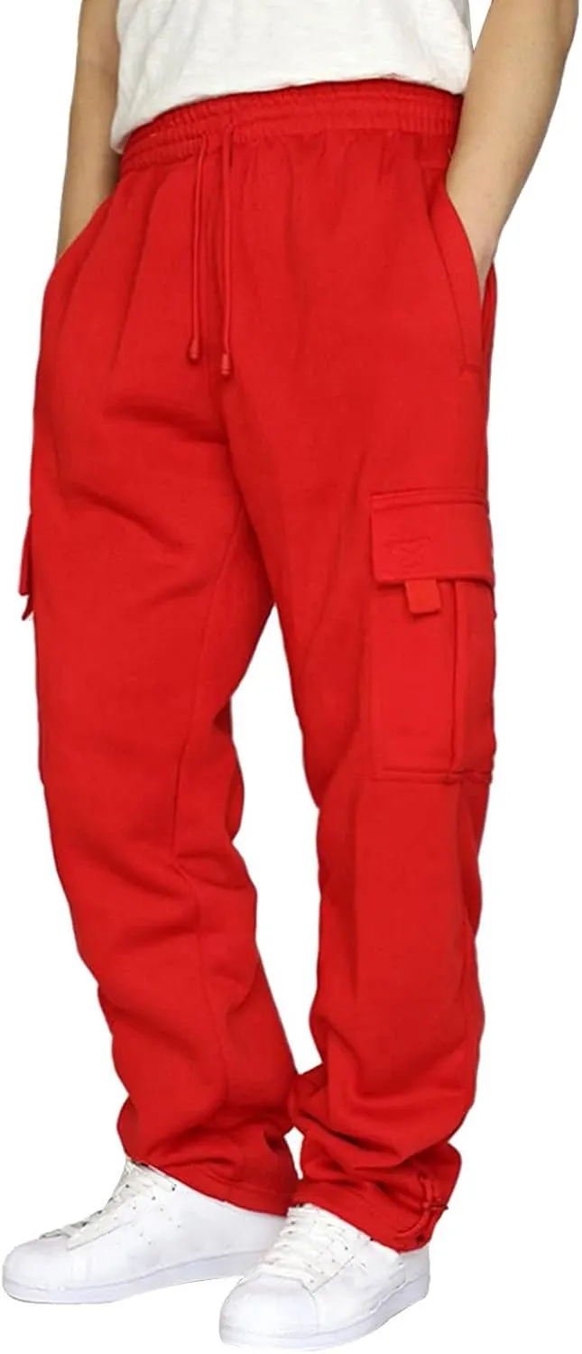 Cargo Sweatpants for Men Big and Tall Loose Fit Casual Workout Running Pants Drawstring Joggers Wide Leg Cargos