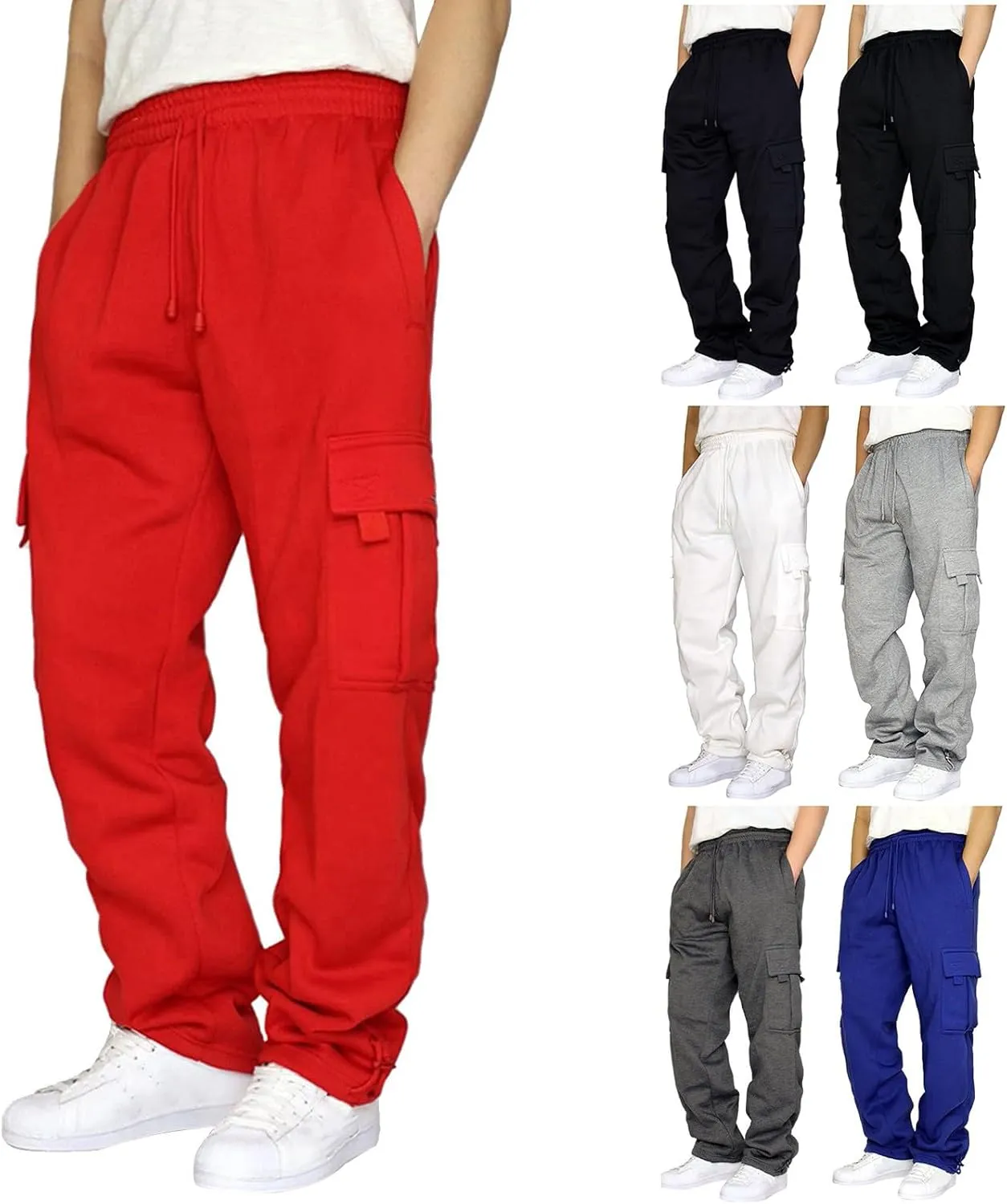 Cargo Sweatpants for Men Big and Tall Loose Fit Casual Workout Running Pants Drawstring Joggers Wide Leg Cargos