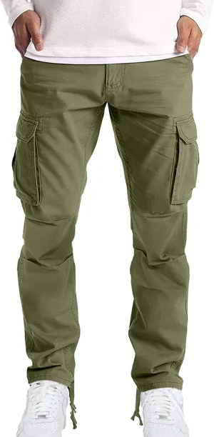 Cargo Sweatpants for Men Loose Fit Mens Joggers with Zip Pockets Mens Trousers Straight Fit Mens Cotton Dress Pants