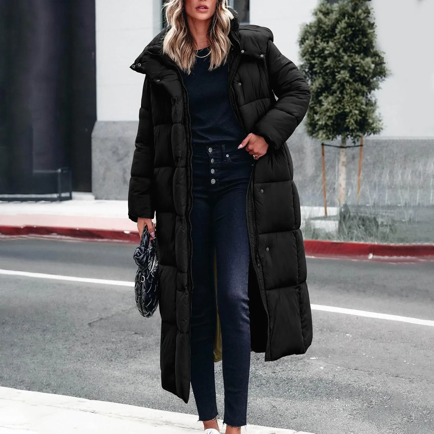 Ceboyel Long Winter Coats for Women 2024 Puffer Jackets Hooded Thickened Down Coat Trendy Ladies Outerwear Clothes With Hood