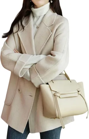 CHARTOU Women Wool Coat Peacoat Jacket Thick Loose Double Breasted Pea Coat Woolen Winter Overcoat