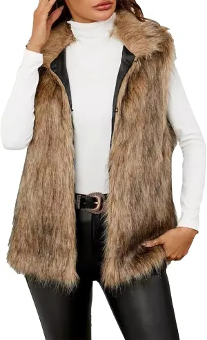 ChicCrate Women's Faux Fur Vest Coat Sleeveless Jacket Fuzzy Sherpa Fleece Jacket Hooded Winter Puffer Vest