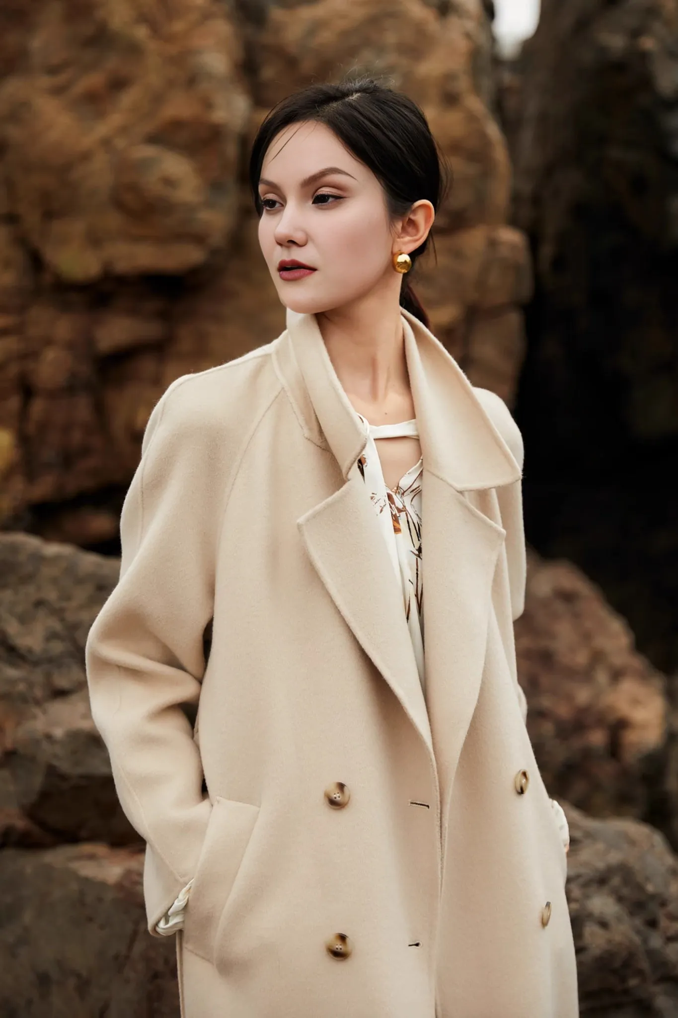Classic Double Breasted Wool Trench Coat