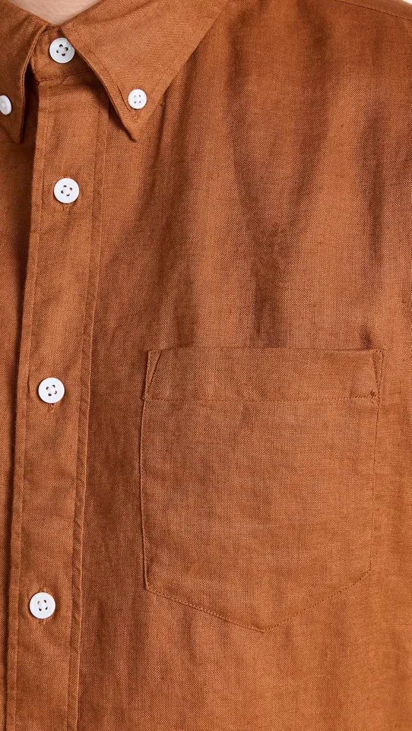 Club Monaco Men's Short Sleeve Linen Shirt