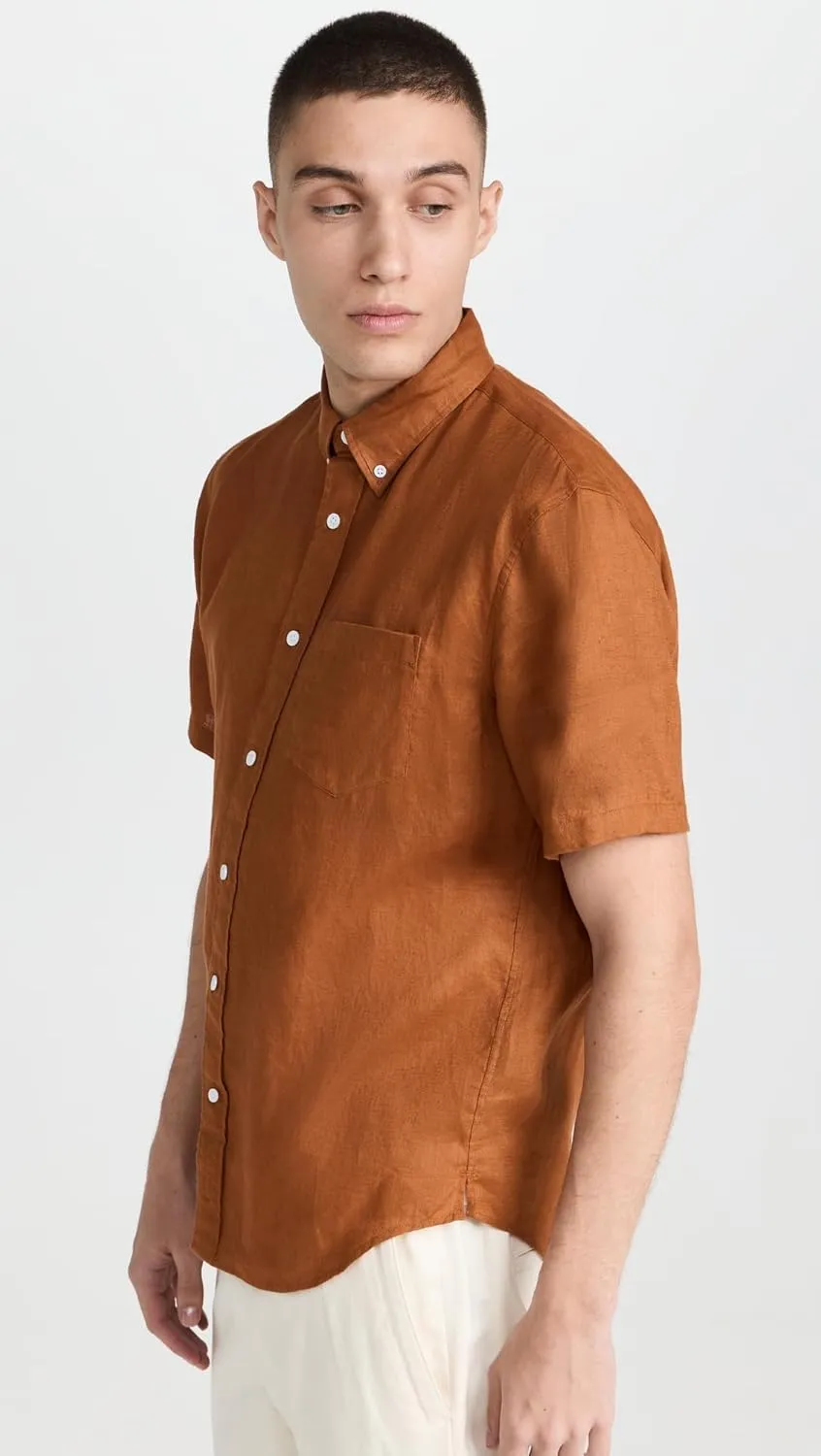 Club Monaco Men's Short Sleeve Linen Shirt