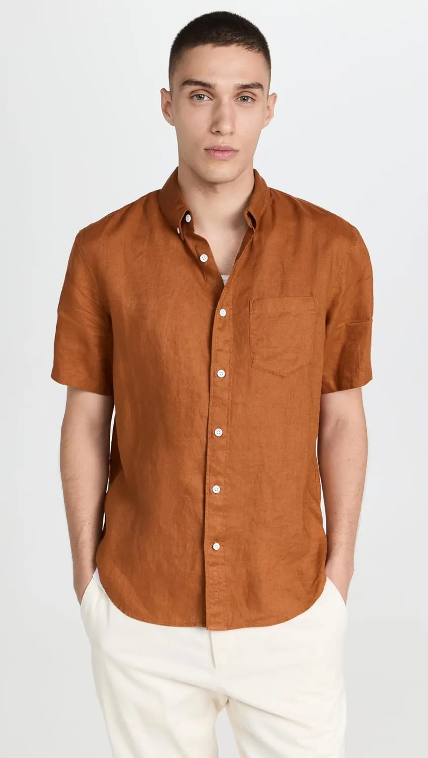Club Monaco Men's Short Sleeve Linen Shirt