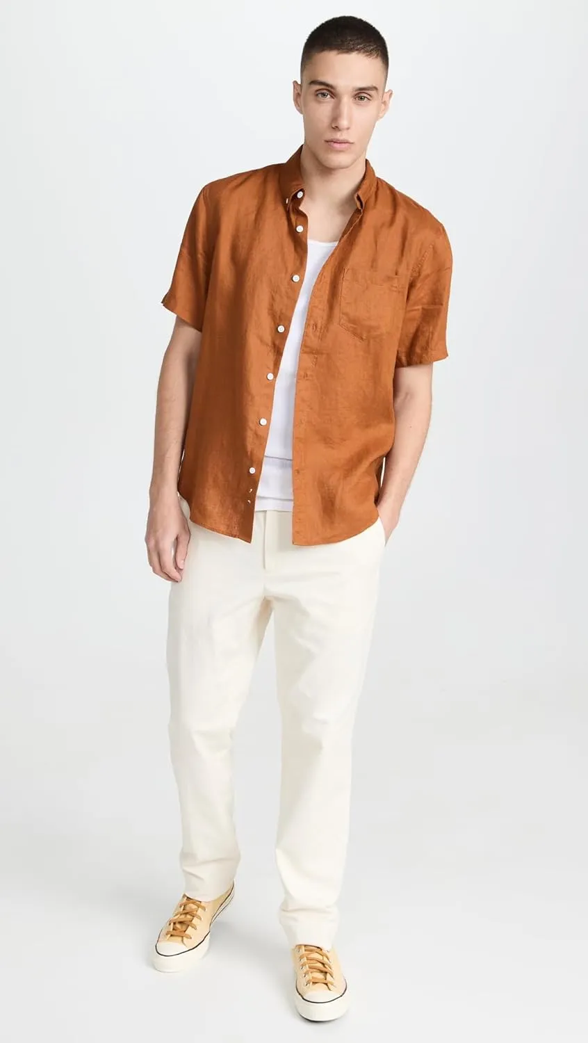 Club Monaco Men's Short Sleeve Linen Shirt