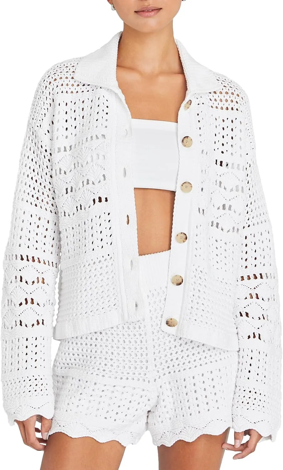 Club Monaco Women's Open Stitch Longsleeve Button Down Cardigan