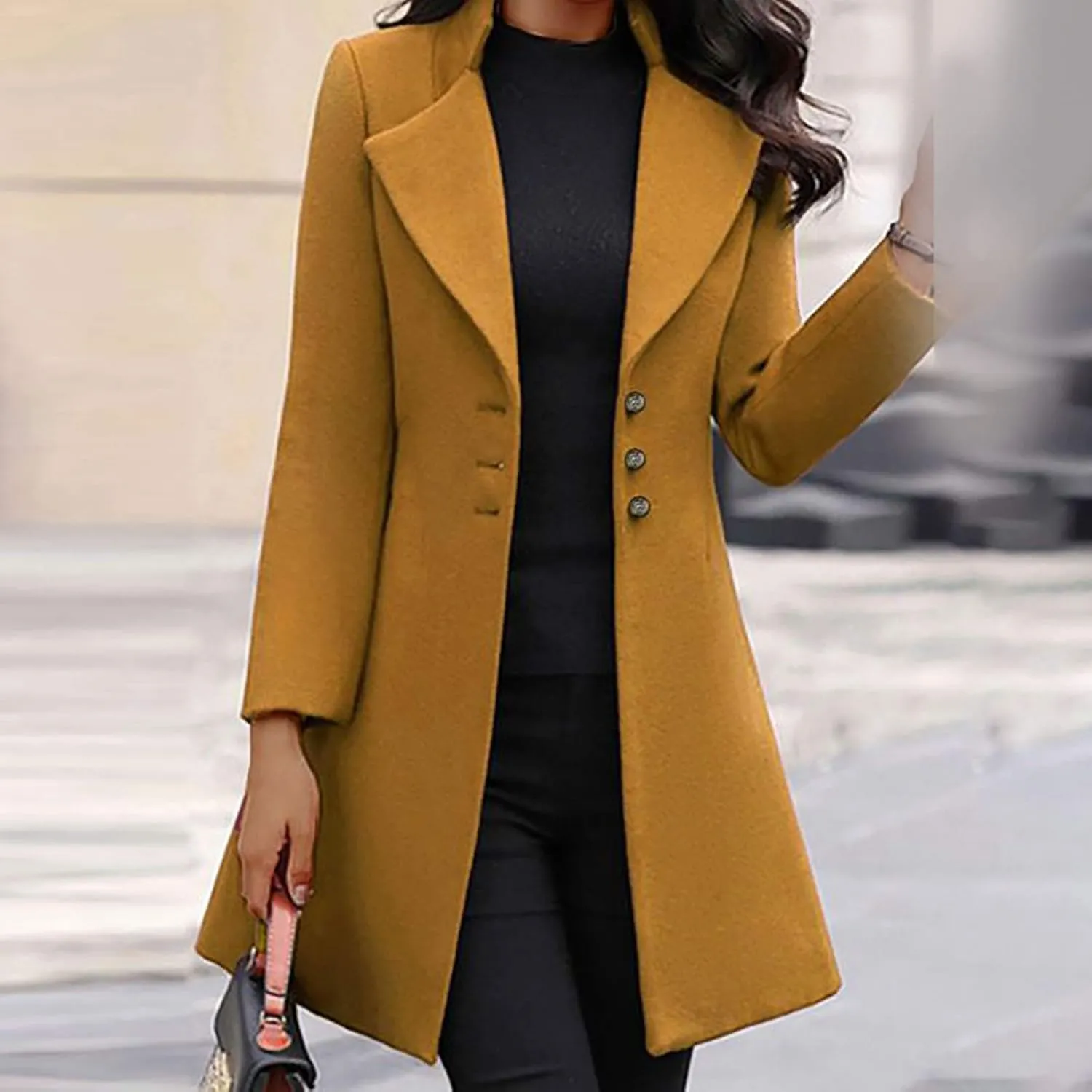 Coats for Women Double-Breasted Trench Coat Long Casual Slim Fit Outerwear Classic Lapel Solid Overcoat 2024