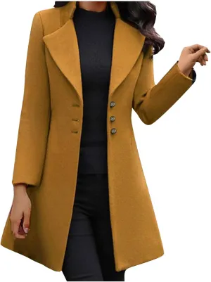 Coats for Women Double-Breasted Trench Coat Long Casual Slim Fit Outerwear Classic Lapel Solid Overcoat 2024