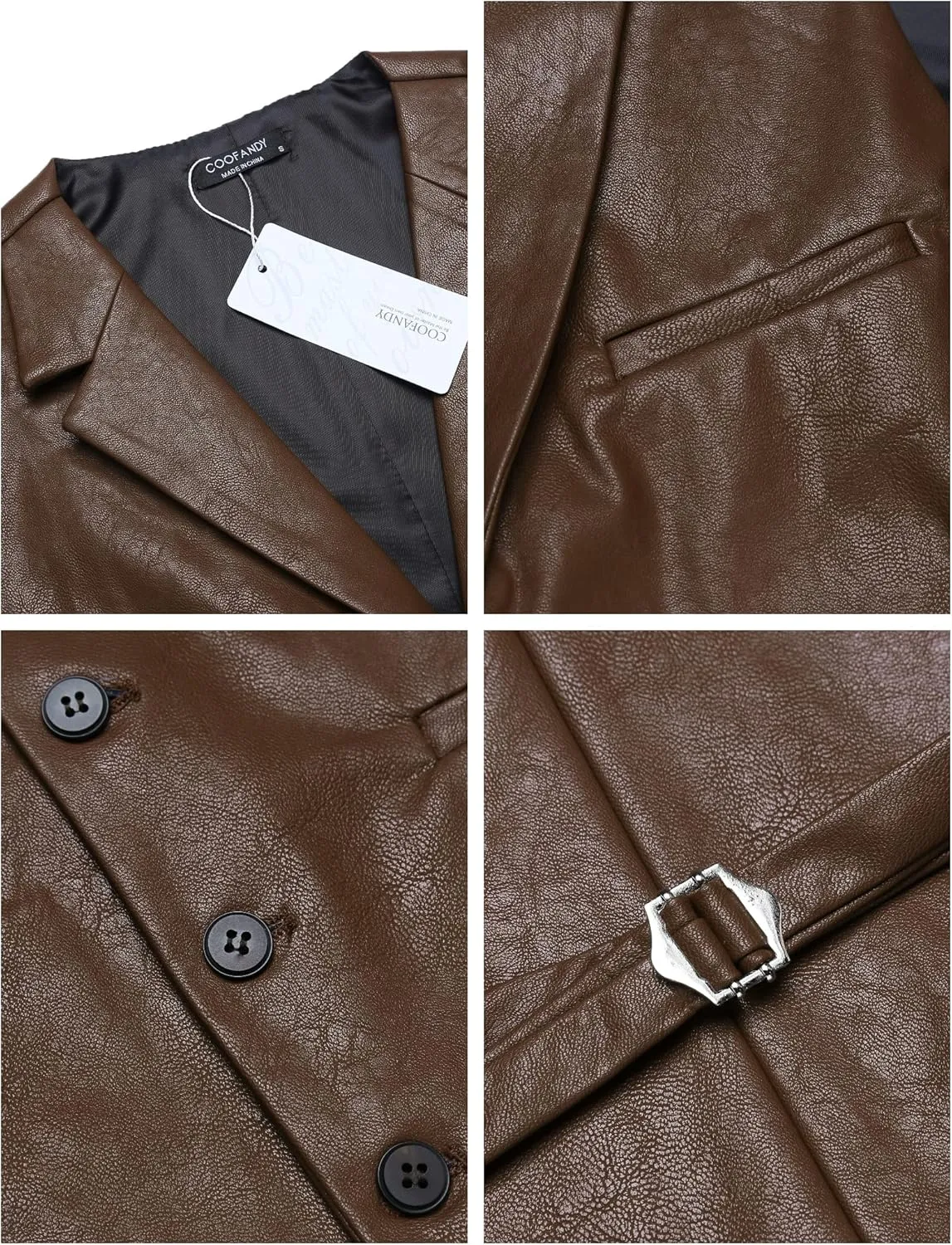 COOFANDY Men's Leather Suit Vest Casual Western Vest Jacket Lightweight V-Neck Dress Waistcoats