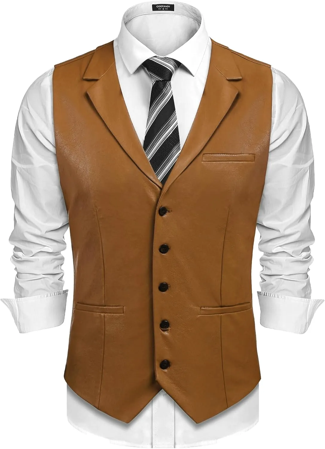 COOFANDY Men's Leather Suit Vest Casual Western Vest Jacket Lightweight V-Neck Dress Waistcoats
