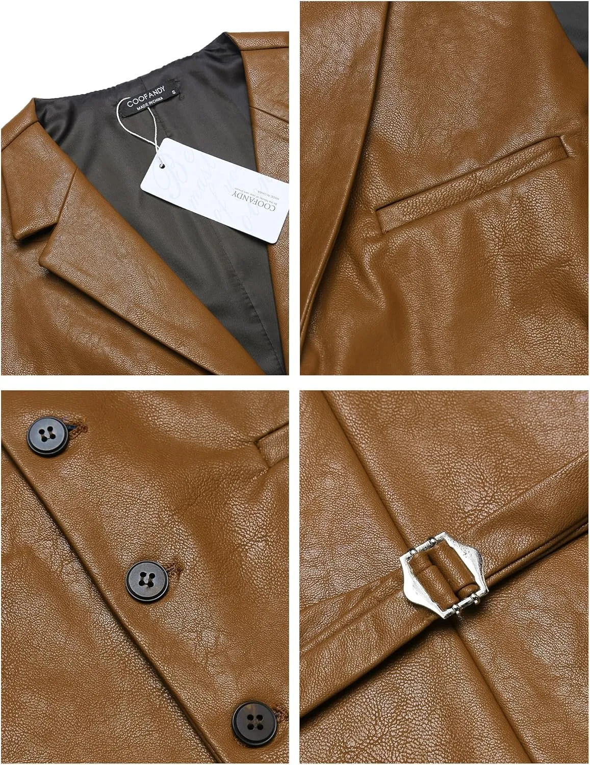 COOFANDY Men's Leather Suit Vest Casual Western Vest Jacket Lightweight V-Neck Dress Waistcoats