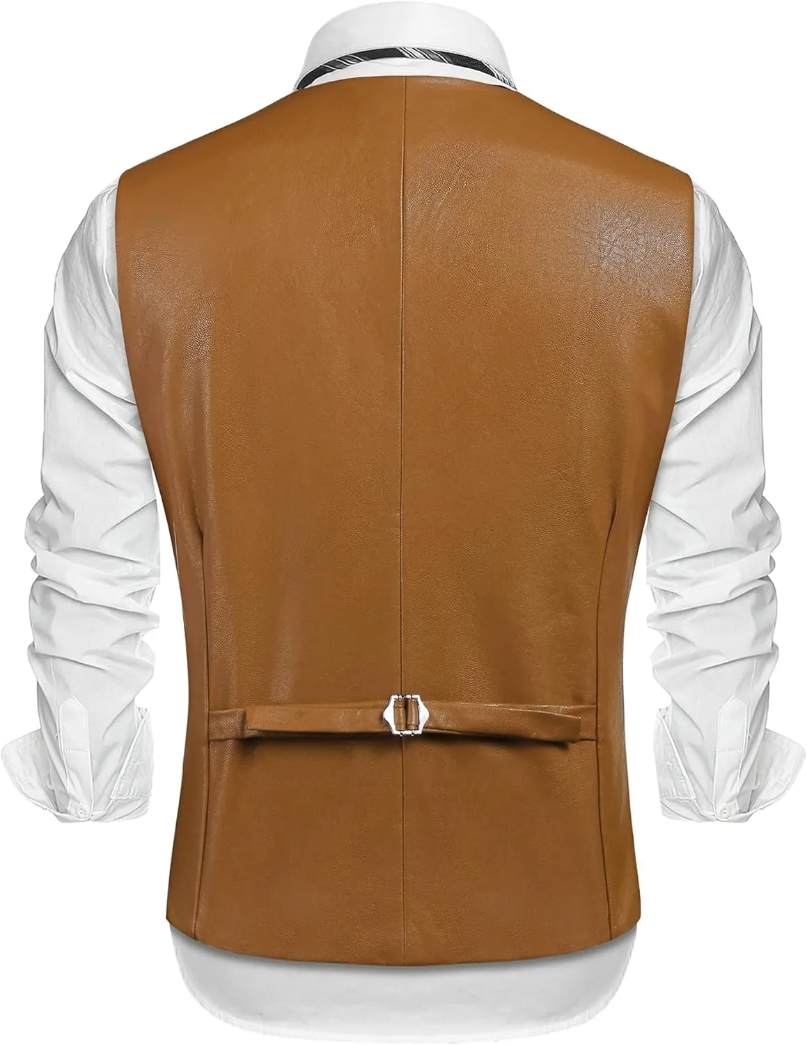 COOFANDY Men's Leather Suit Vest Casual Western Vest Jacket Lightweight V-Neck Dress Waistcoats