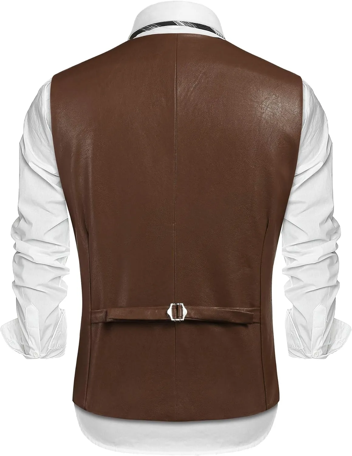 COOFANDY Men's Leather Suit Vest Casual Western Vest Jacket Lightweight V-Neck Dress Waistcoats