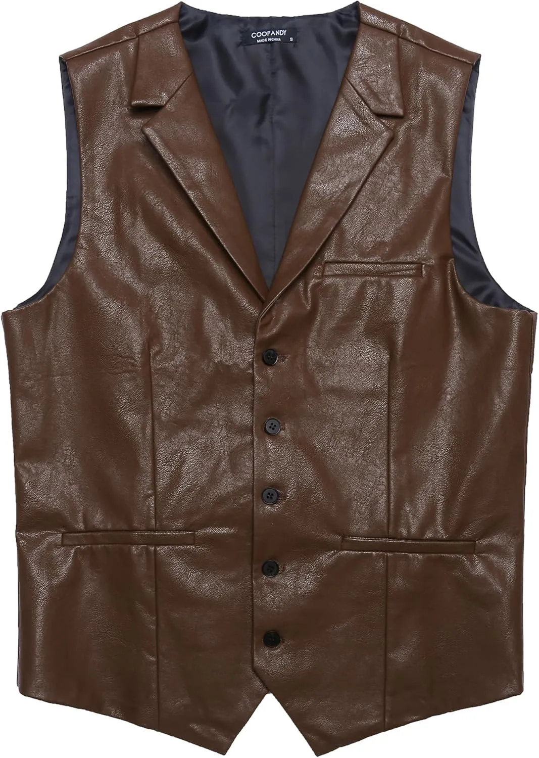 COOFANDY Men's Leather Suit Vest Casual Western Vest Jacket Lightweight V-Neck Dress Waistcoats