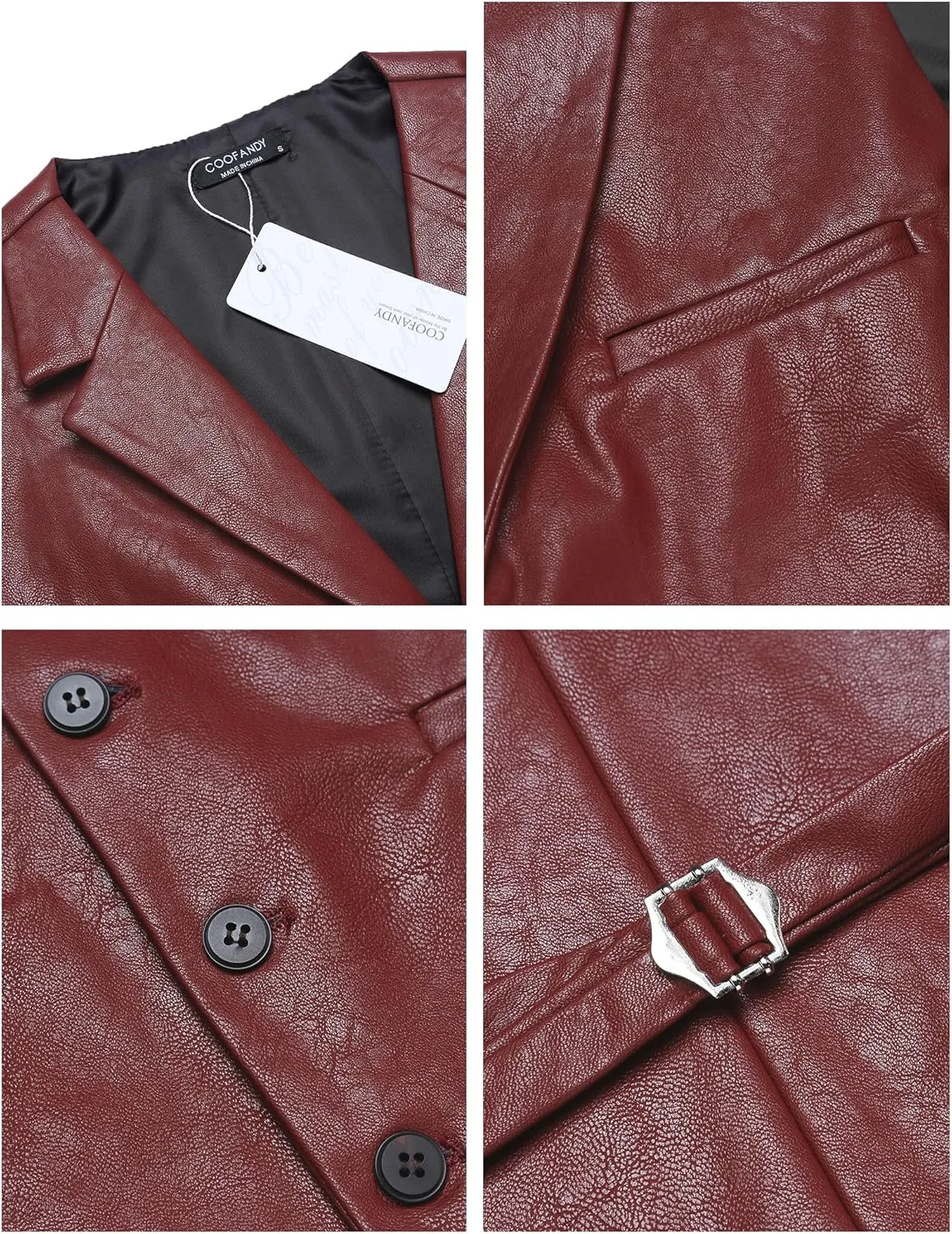 COOFANDY Men's Leather Suit Vest Casual Western Vest Jacket Lightweight V-Neck Dress Waistcoats