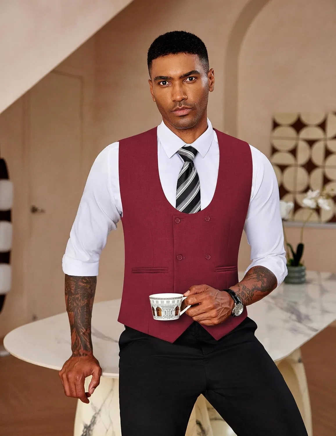 COOFANDY Men's Suit Vest Slim Fit Double Breasted Dress Vest Casual Business Formal Waistcoat